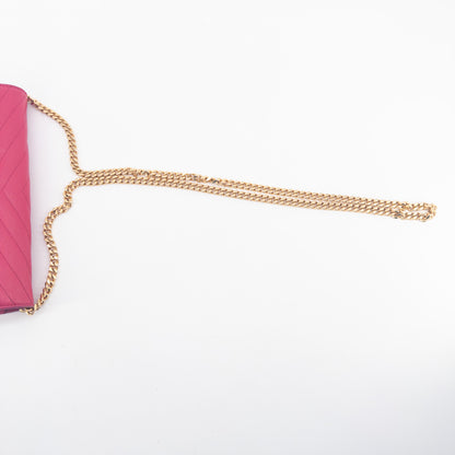Saint Laurent Wallet on Chain – Grained Leather – Pink