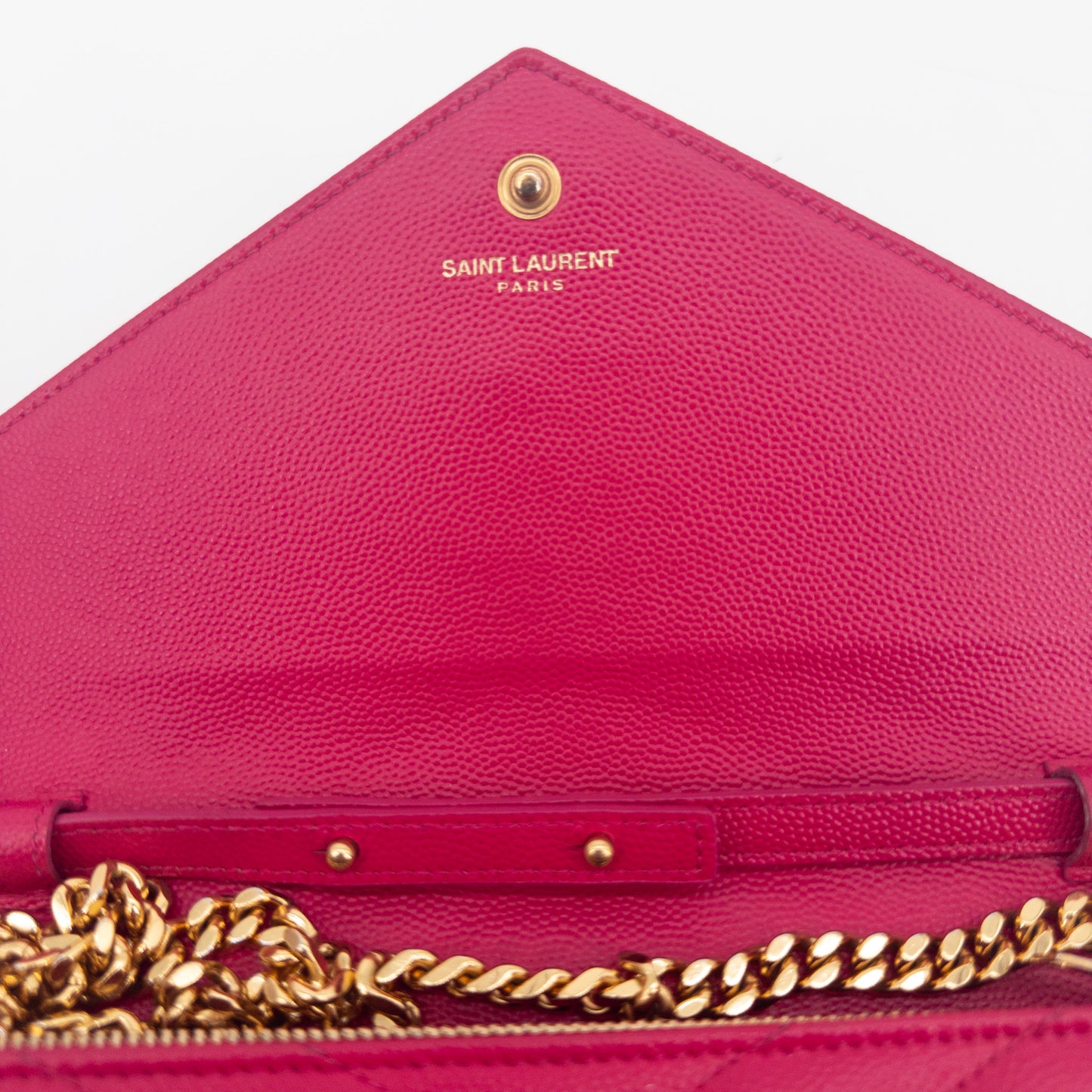 Saint Laurent Wallet on Chain – Grained Leather – Pink