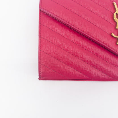 Saint Laurent Wallet on Chain – Grained Leather – Pink