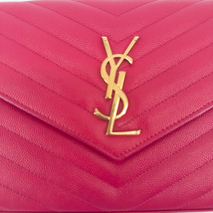 Saint Laurent Wallet on Chain – Grained Leather – Pink