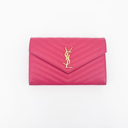 Saint Laurent Wallet on Chain – Grained Leather – Pink